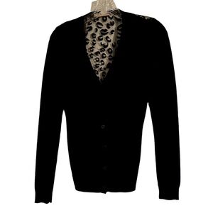 Boston Proper Black Leopard Sheer Back Cardigan XS Button Front